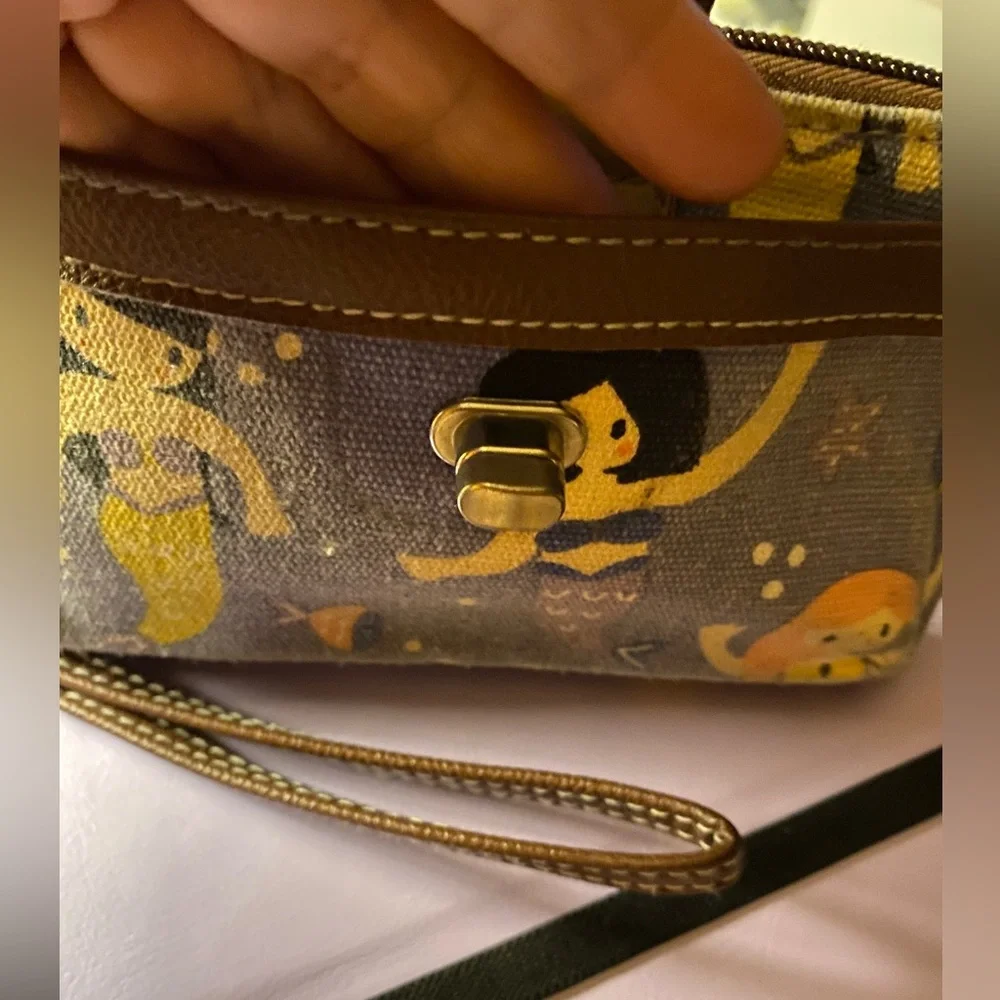 UNIONBAY Canvas Mermaid Print Wallet with Brown Leather Trim - Picture 8 of 13